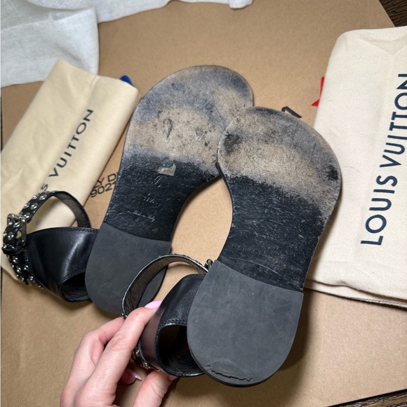 Louis Vuitton Studded Monogram Flat Sandals Black EU 38 - Picture 4 of 4
